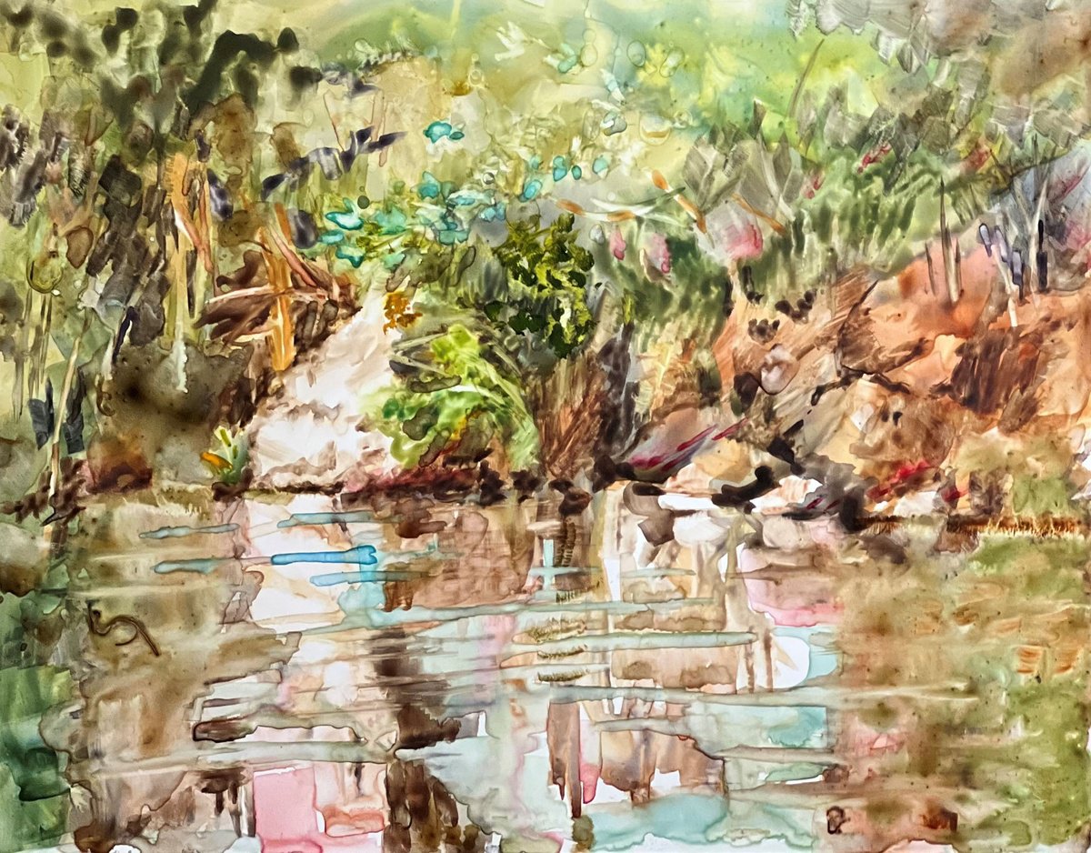 Impressionistic Landscape Watercolour By Bronwen Jones, 14 X 11, Crystal Clear Waters, Original Artwork