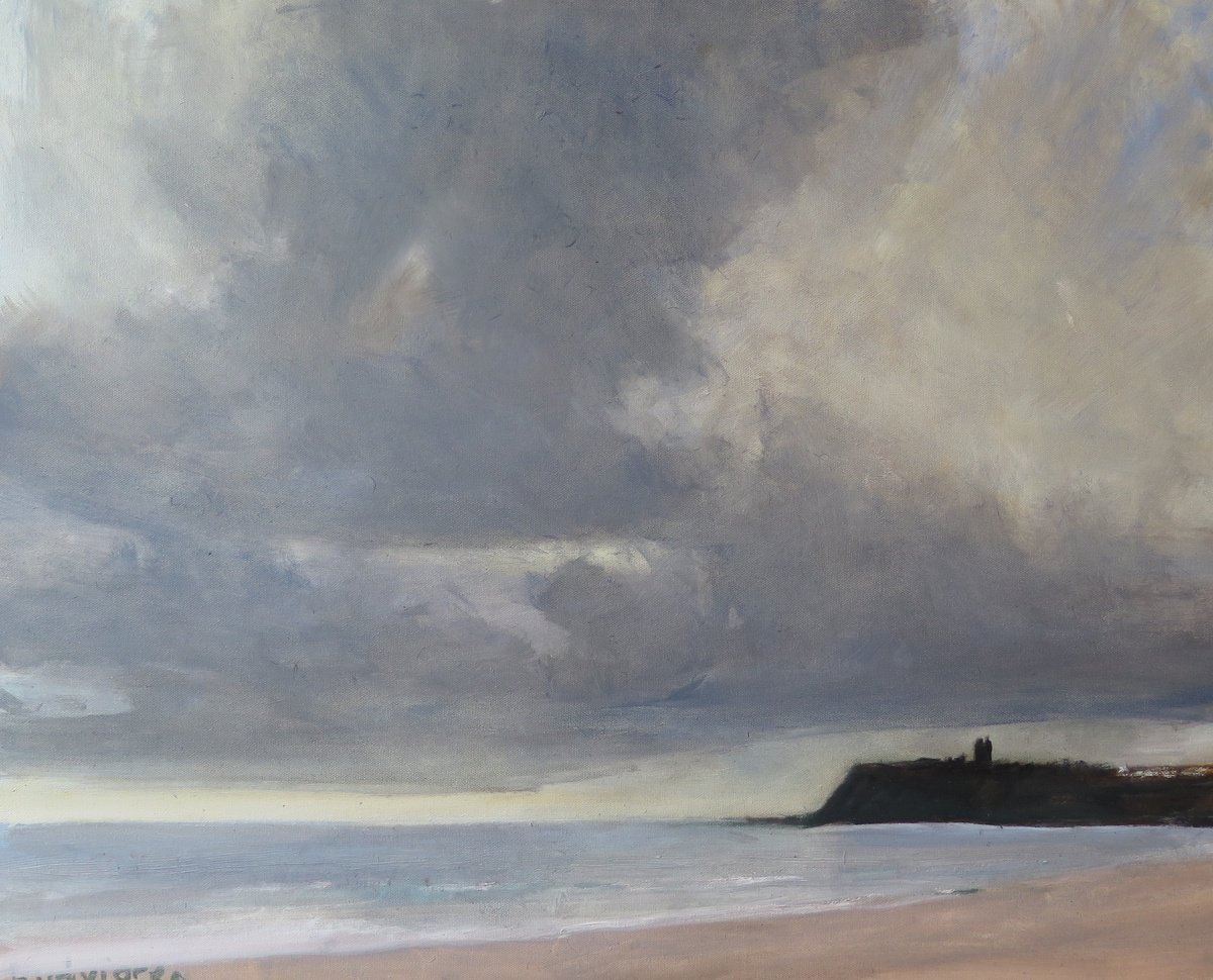 Impressionistic Landscape Oil Painting By Malcolm Ludvigsen, 30 X 24", Scarborough Castle, Oct 7, Original Artwork