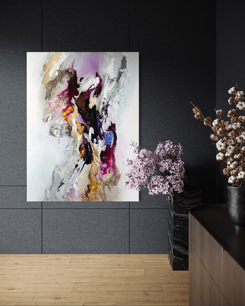 Abstract Acrylic Painting By Daniela Pasqualini, 36 X 48, Velvet Magenta, Original Artwork