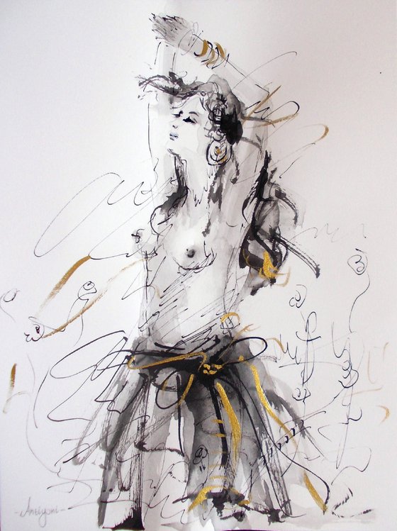 Woman   ink drawing series-Figurative drawing on paper