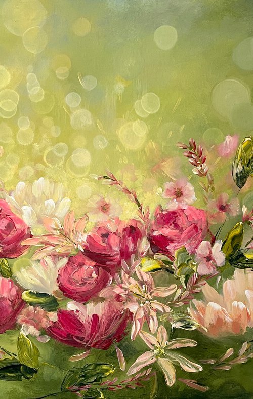 La vie en rose  ( large floral painting ) by Emma Sian Pritchard