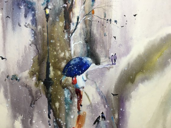 Watercolor “Suddenly snow” perfect gift