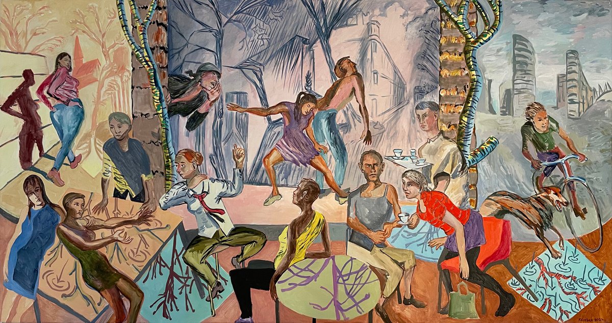 Urban And Pop Portrait Acrylic Painting By Frank Creber, 71 X 37, Lowerclaptonroad To Aspenway, Original Artwork