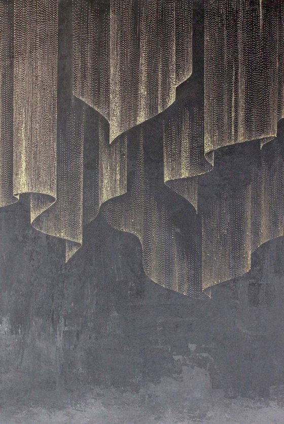 "Northern Lights" Black gold lights abstract