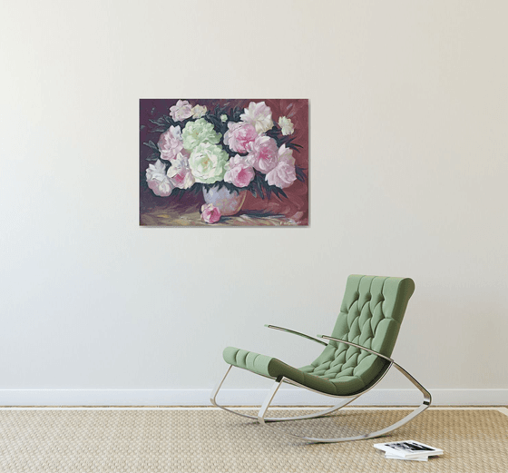 Peonies in vase (60x80cm, oil painting, palette knife)