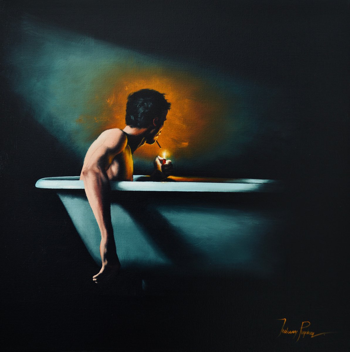 Urban And Pop Portrait Oil Painting By Johnny Popkess, 20 X 20, Cleansing The Soul, Original Artwork