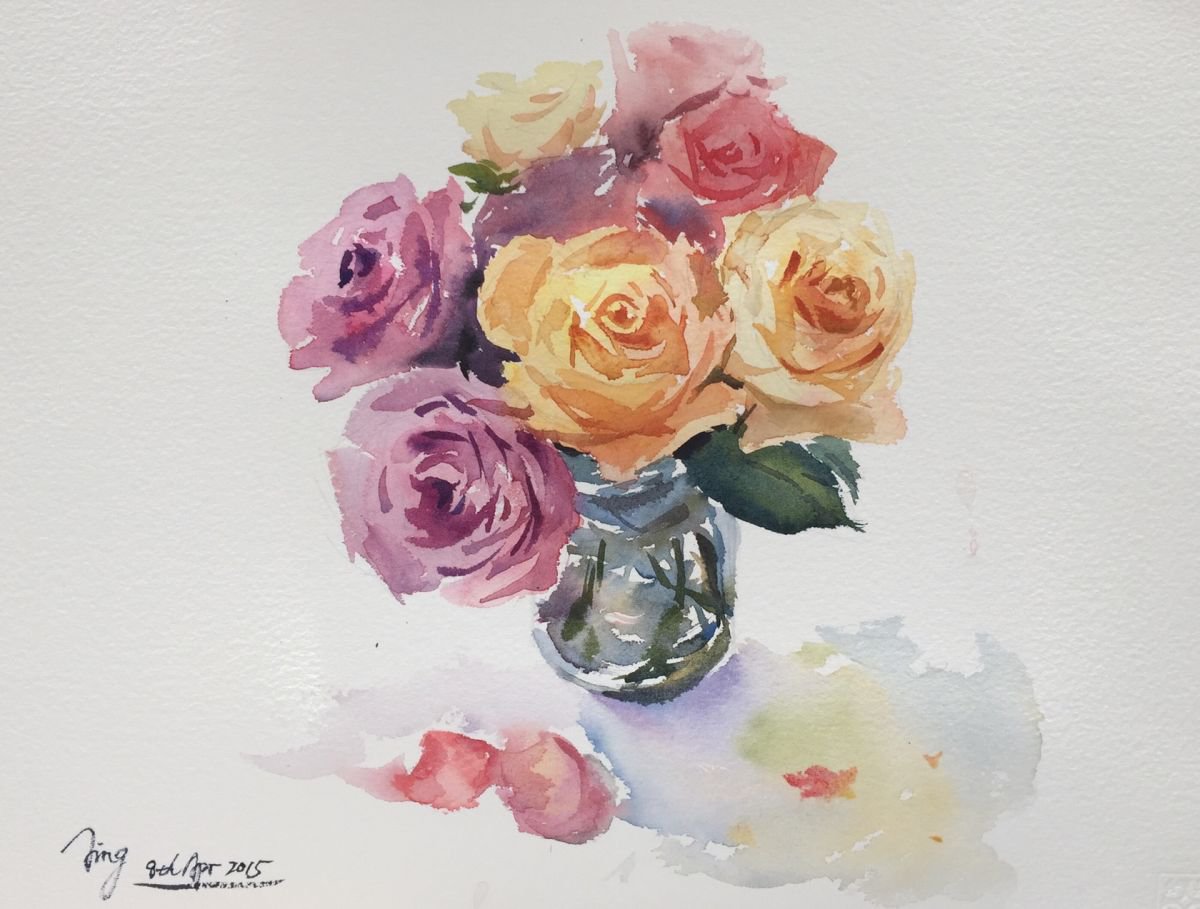 Impressionistic Botanical Watercolour By Jing Chen, 14 X 11, Youth, Original Artwork