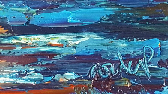 Red Moon Rises Again - semi abstract seascape