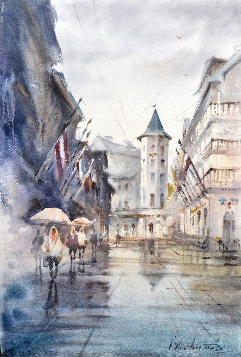 Rainy cityscape by Anastasia Kustova