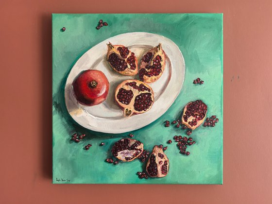 Pomegranates on plate