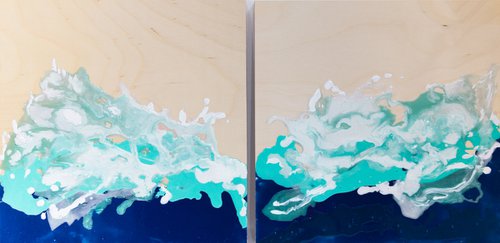 Abstract Sea Wave Ocean (diptych) by Cristina Stefan