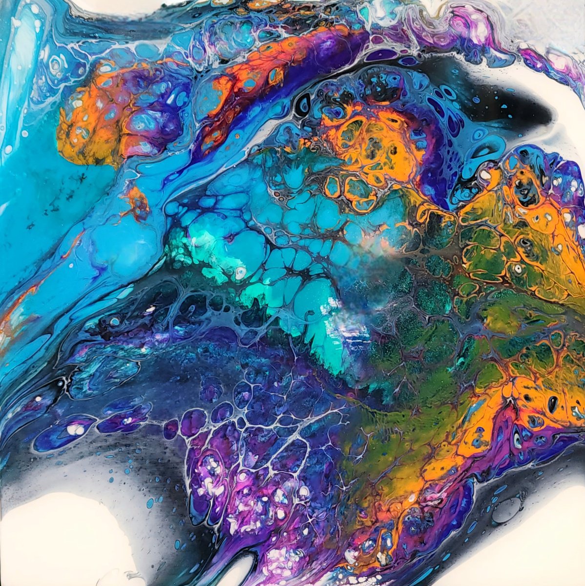 Organic Abstract Painting By Jane Biven, 8 X 8, Funky Town, Original Artwork