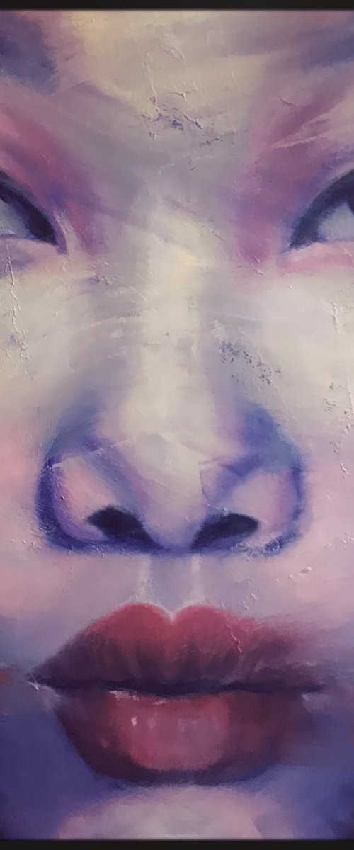 Yoon | Female contemporary oil painting oil on canvas colorful large painting asian female by Renske Karlien Hercules