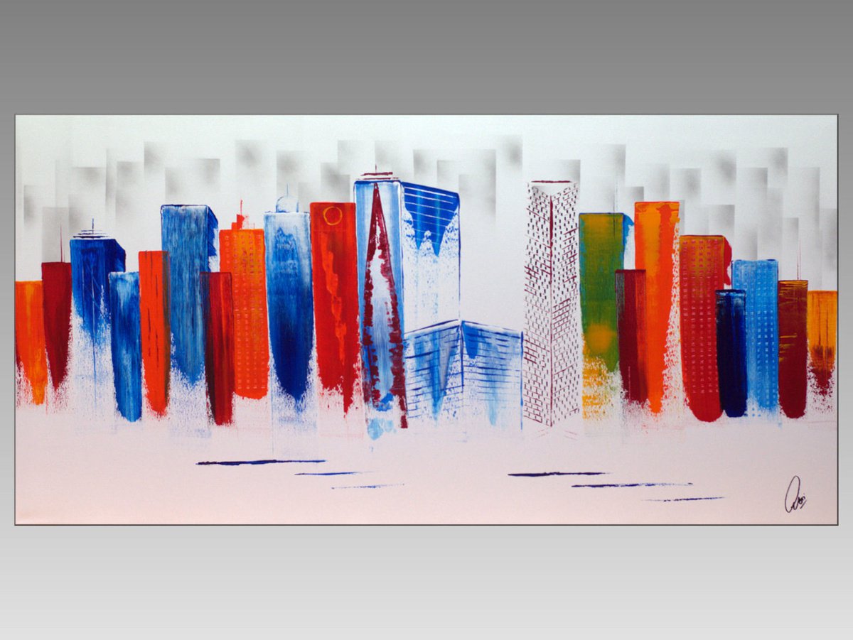 Exciting New York II - XXL abstract acrylic painting Skyline painting canvas wall art rai... by Edelgard Schroer