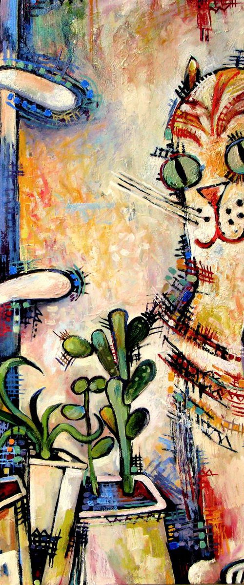 Cat and succulents. by Nikifor Swiristuhin