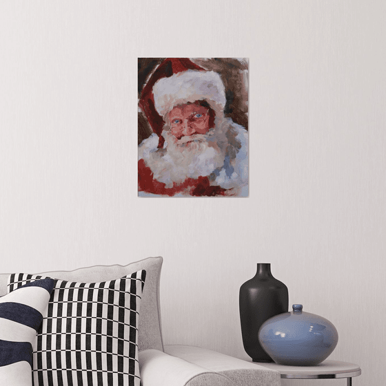 "Santa" (acrylic on paper painting) (13.5x17×0.7'')