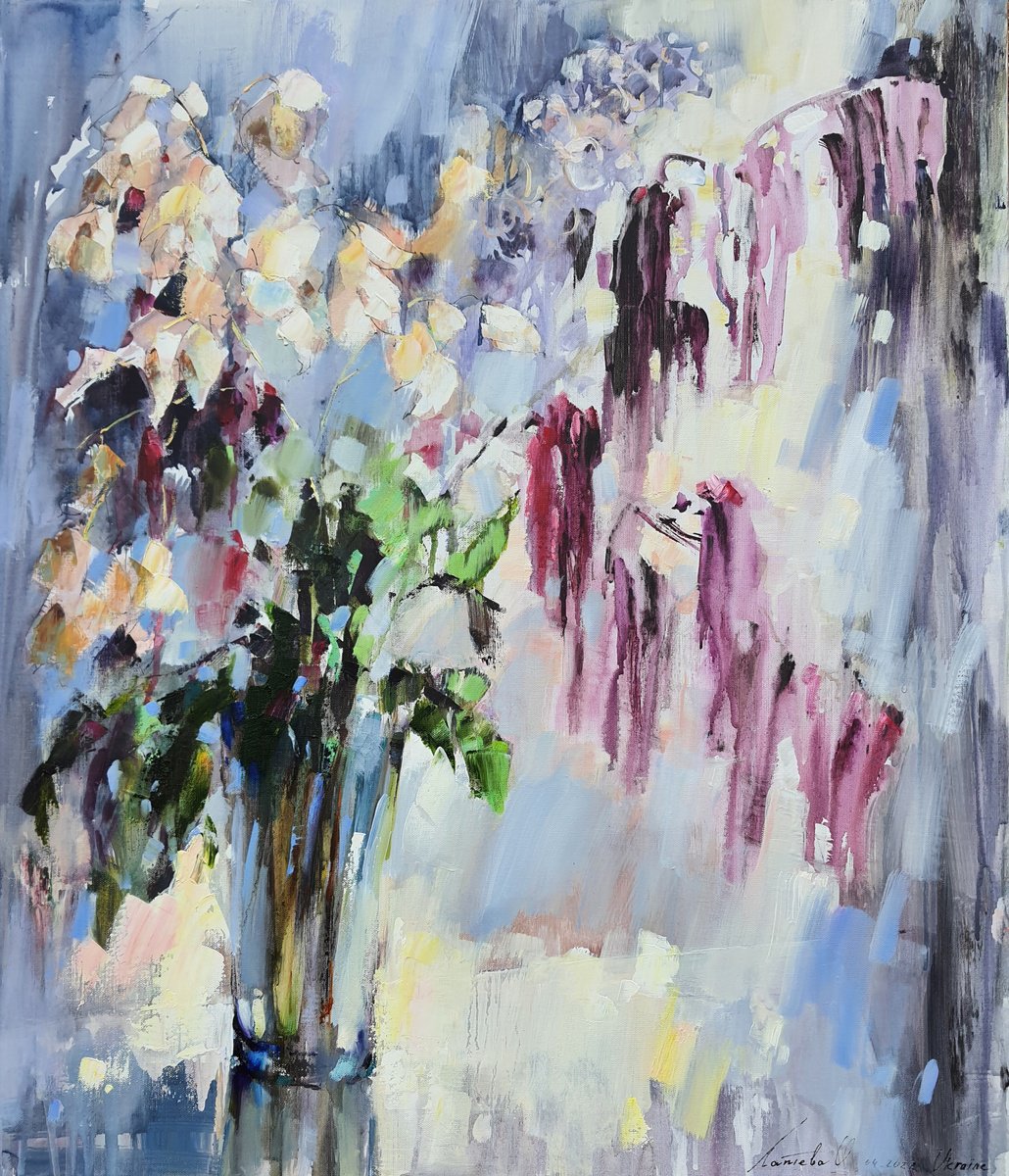 Impressionistic Botanical Oil Painting By Olha Laptieva, 24 X 28", The Touch Of The Sun, Original Artwork