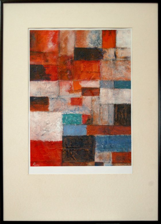 "ABSTRACT VARIATIONS # 87". Matted and framed.