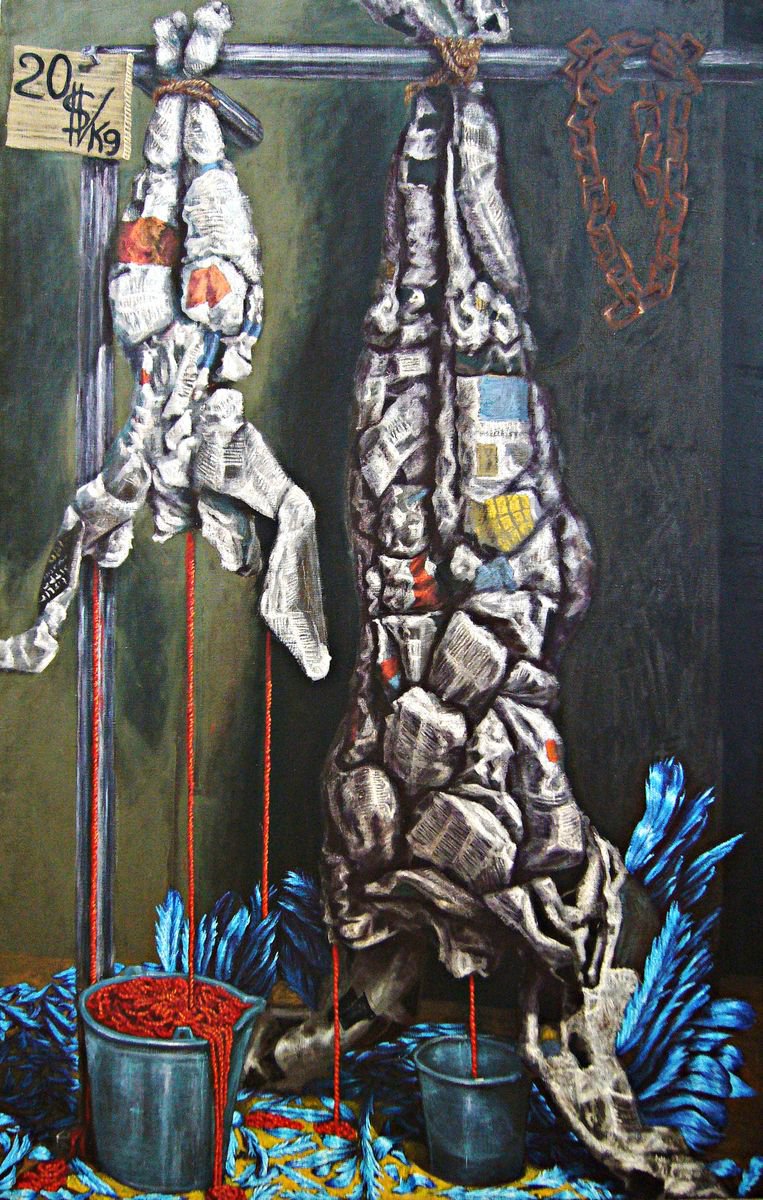 Portrait Oil Painting By Antonio Mele, 45 X 69, 20Dollari Al Kilo, Original Artwork