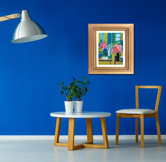 Interior with Pink Flowers