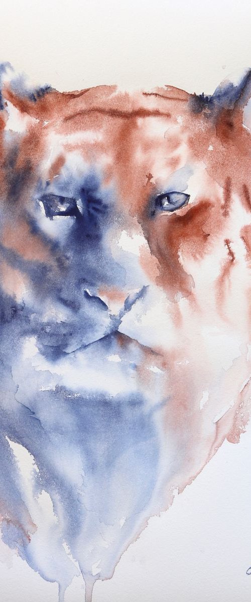 Tiger watercolour large "Into the jungle" by Aimee Del Valle