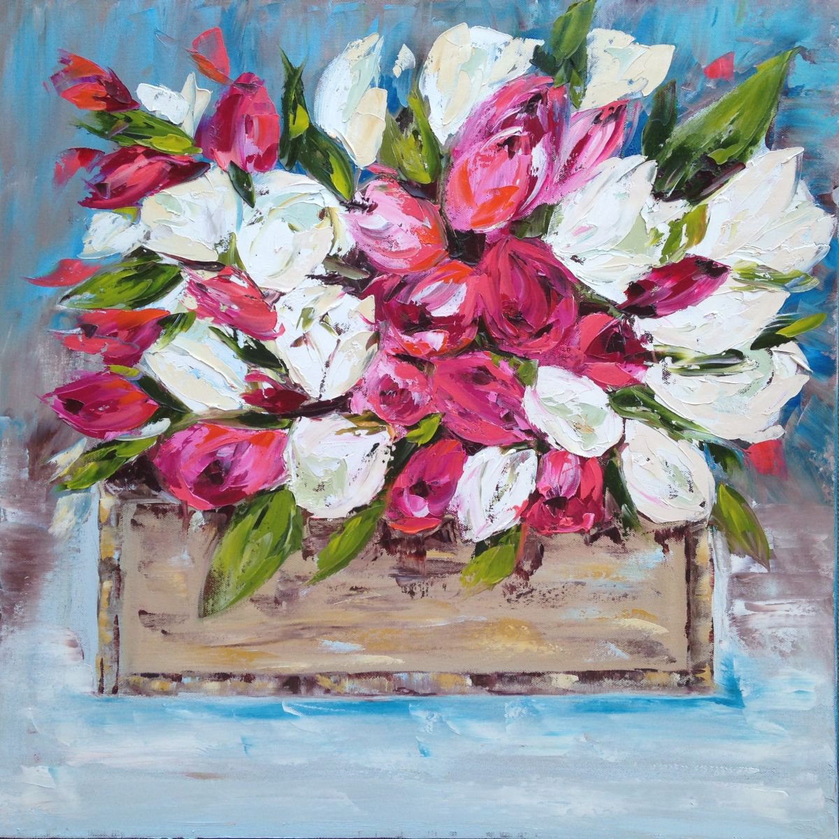 Tulips in a Wooden Box by Emma Bell
