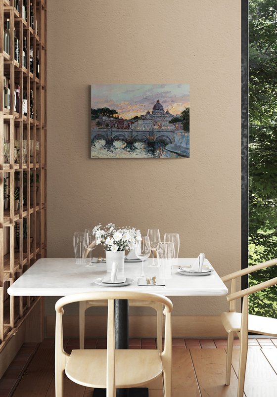 St. Angelo Bridge at Sunset, Rome