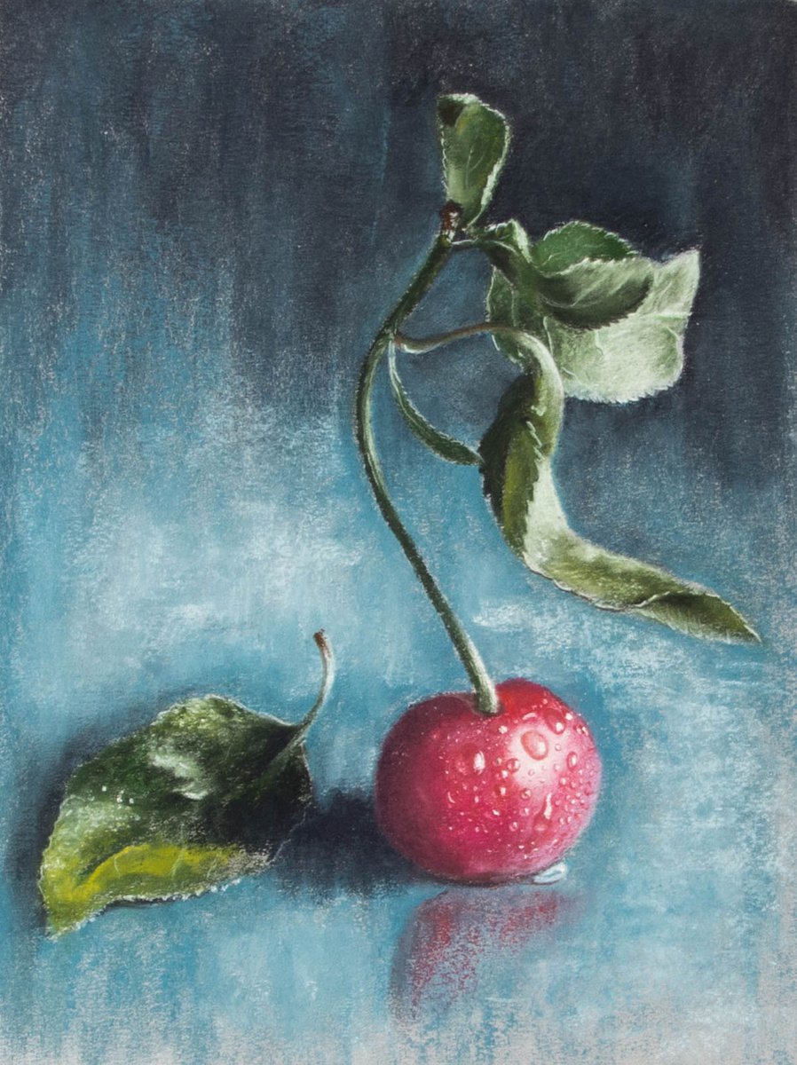 Photorealistic Still Life Pastel Drawing By Inna Medvedeva, 10 X 13, Cherry, Original Artwork