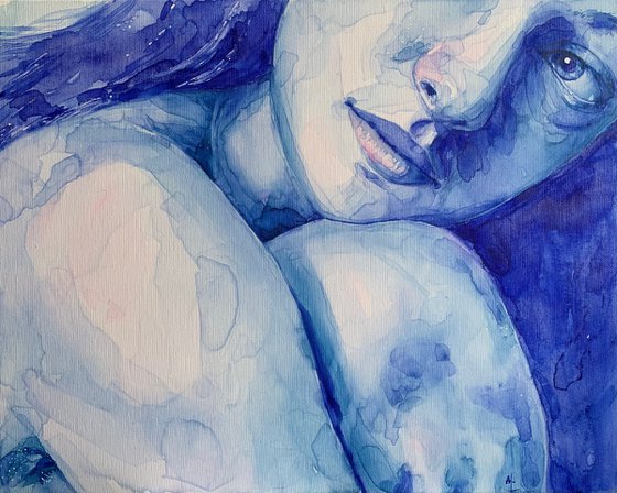 Young Woman in Calm Blue and Ultramarine Blue Colours