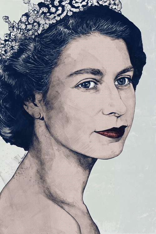 Young Queen | Elizabeth II pop art realistic portrait | figurative drawing by Marco Paludet