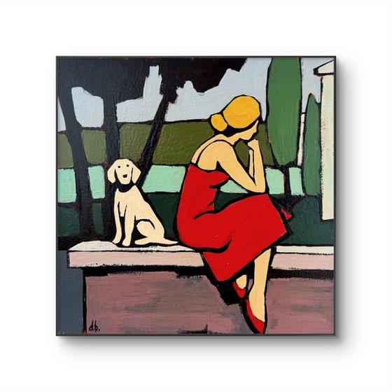 Woman And Dog Small Original Painting