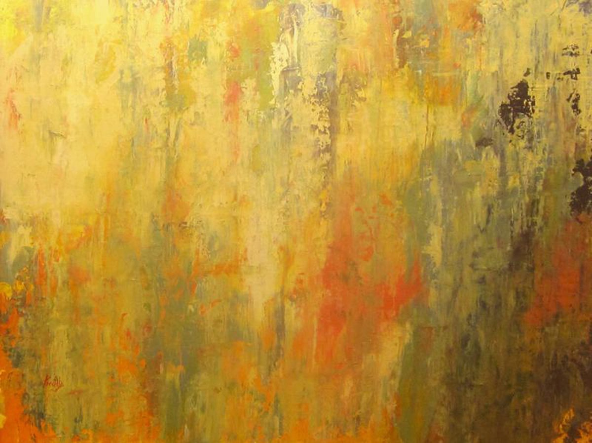 Organic Abstract Acrylic Painting By Joseph Piccillo, 42 X 32, Fall At Pond, Original Artwork