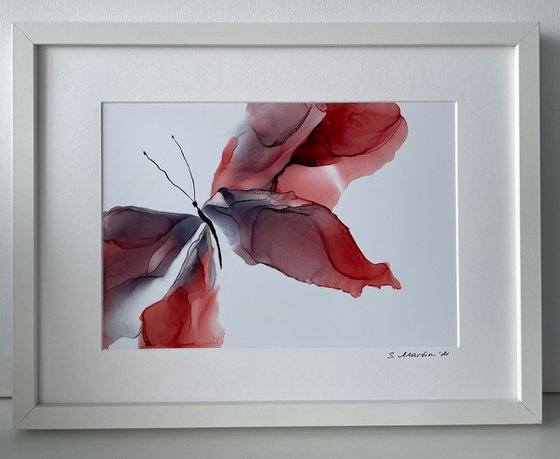 RED-GRAY BUTTERFLY - alcohol ink , plastic paper