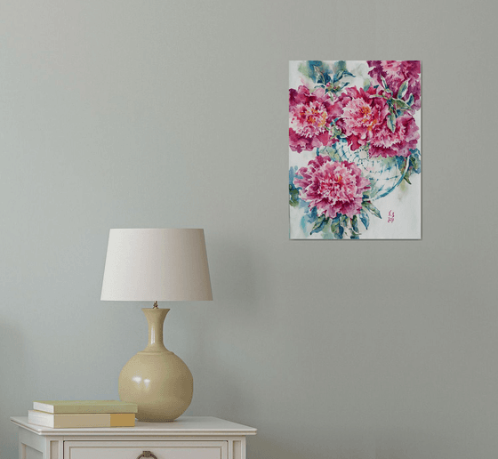 Original watercolor "Peonies"