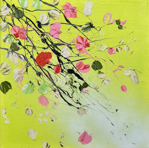 "May” acrylic square artwork with roses 50x50cm by Anastassia Skopp