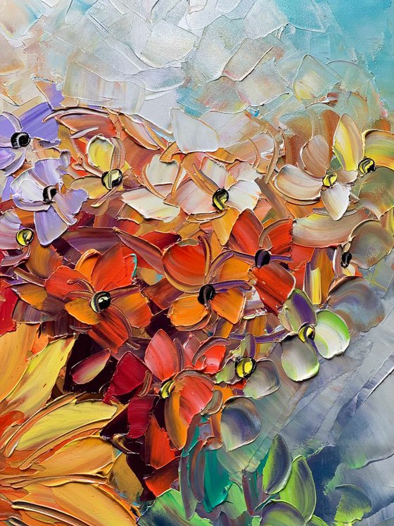 Flowers Oil Painting - Forever Radiant - Original Abstract Heavy Textured Palette Knife