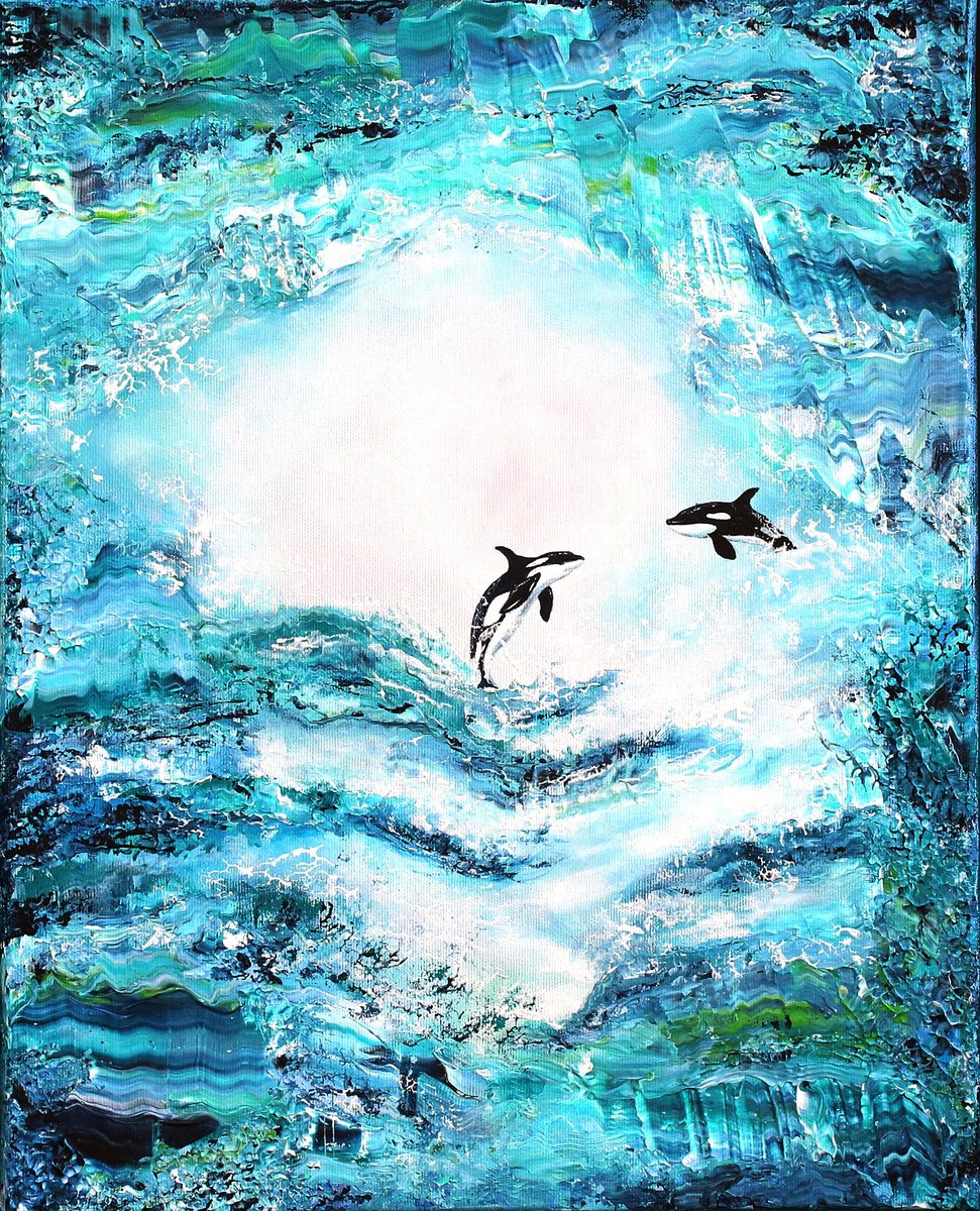 Soulmates Orcas By Katerina Koroleva, 16 X 20, Artwork For Sale On Artfinder