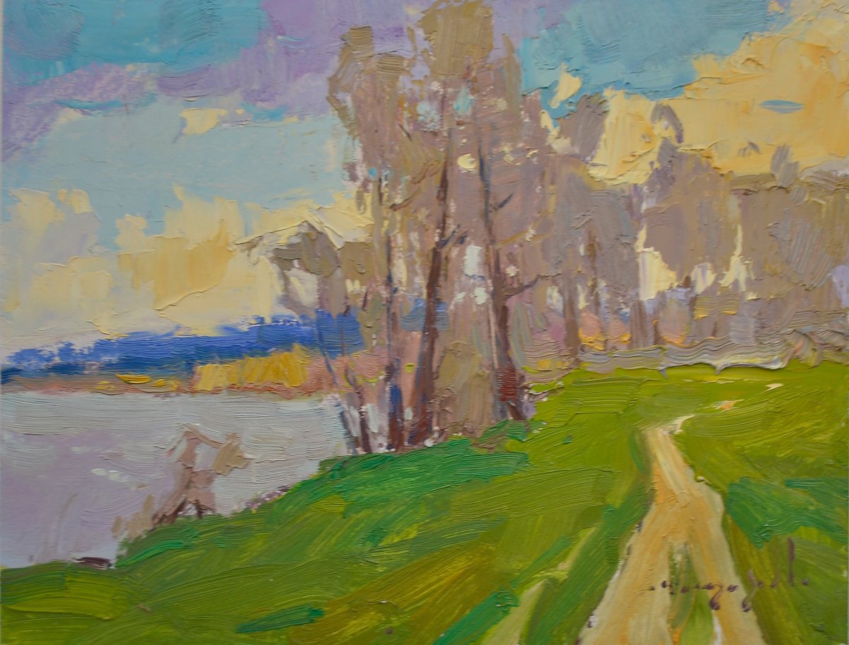 Impressionistic Landscape Oil Painting By Alexander Shandor, 15 X 11, Road To The River, Original Artwork