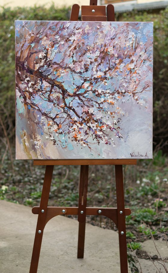 Flowering apricot tree Original oil painting