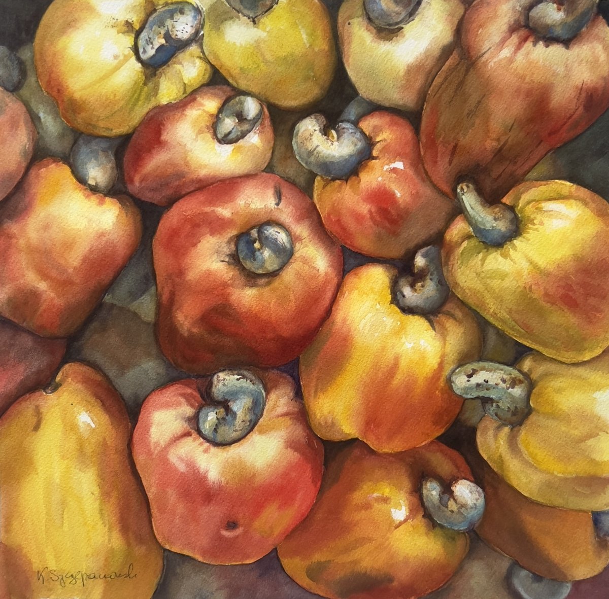 Impressionistic Watercolour , Cashews By Krystyna Szczepanowski, 14 X 14, Artwork For Sale On Artfinder