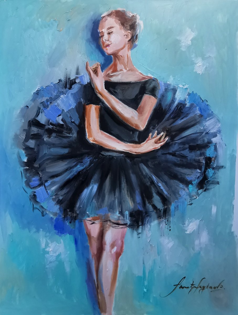 Impressionistic Portrait Oil Painting By Annet Loginova, 20 X 25, Modern Dancing Woman,Modern Ballet Painting, Original Artwork
