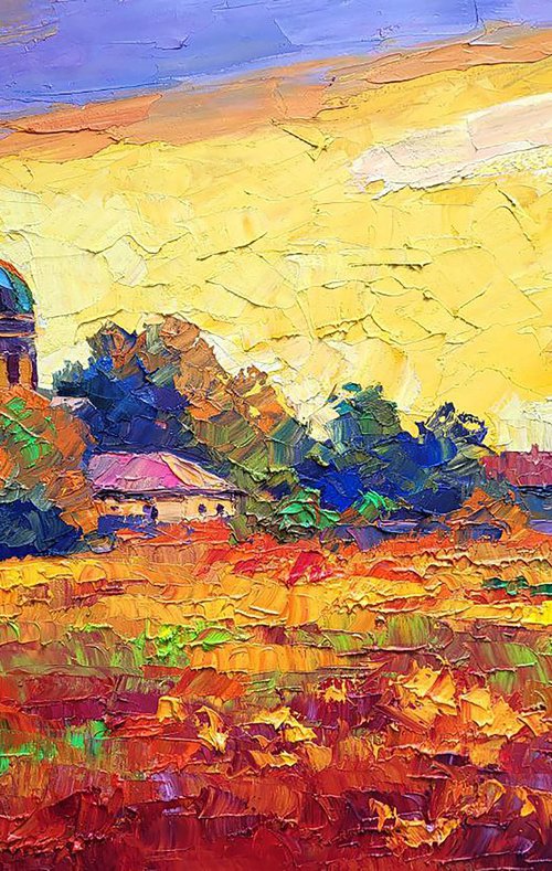 Sunset over the village by Boris Serdyuk
