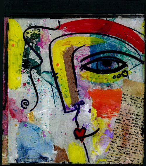Mixed Media Funky Face 16 - Altered Cd Case Art by Kathy Morton Stanion by Kathy Morton Stanion