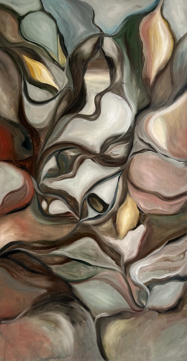 Organic Portrait Oil Painting By Egle Kurlianskaite, 35 X 67, The Story Of The Grass Snake, Original Artwork