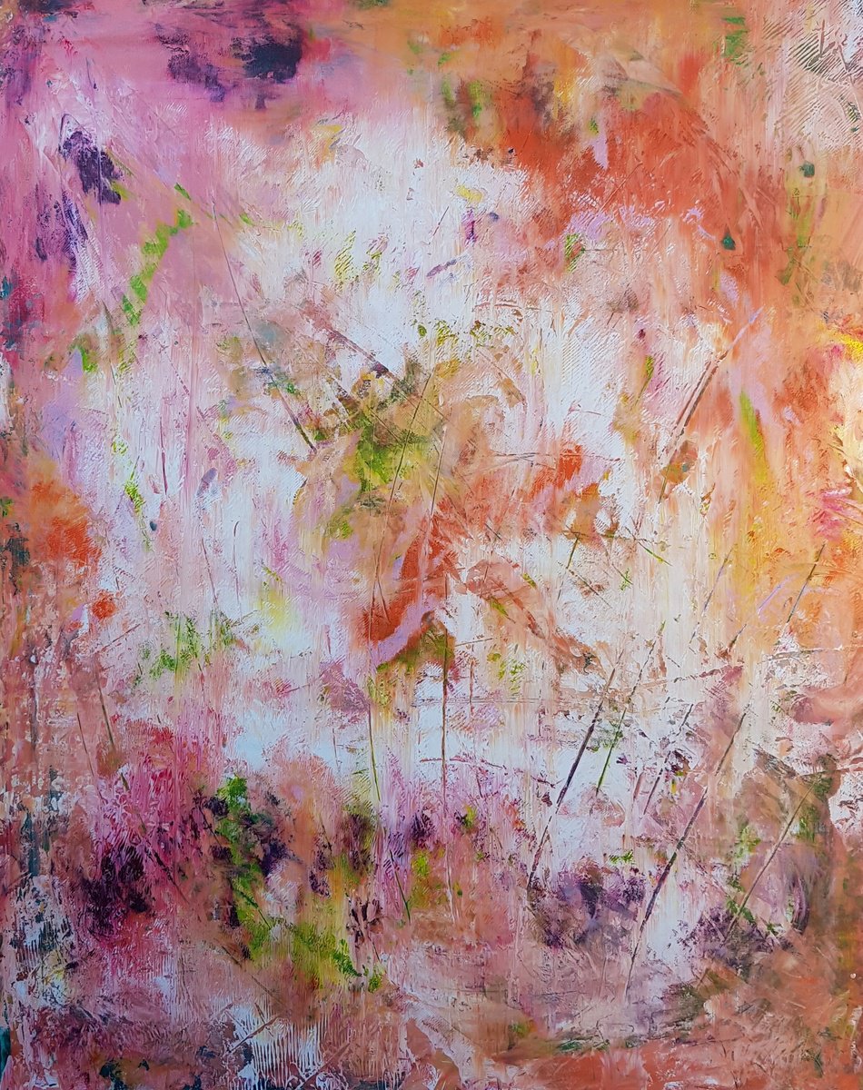 Abstract Acrylic Painting By Ivana Olbricht, 35 X 47, Summer Garden, Original Artwork