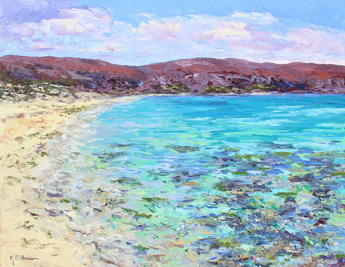 Impressionistic Landscape Oil Painting By Kristen Olson Stone, 28 X 22", Balandra Bay Blues, Original Artwork