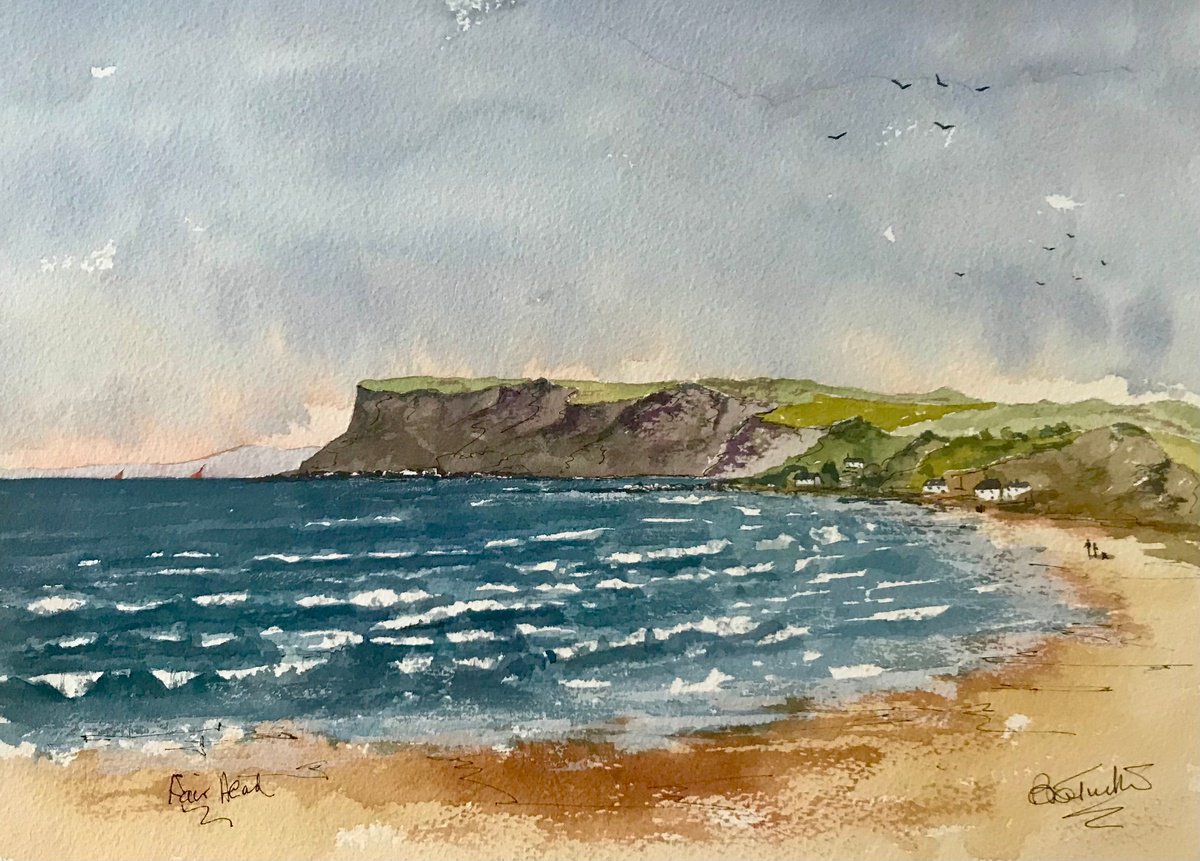 Impressionistic Landscape Watercolour By Brian Tucker, 14 X 10, Fair Head On The Antrim Coast, Original Artwork