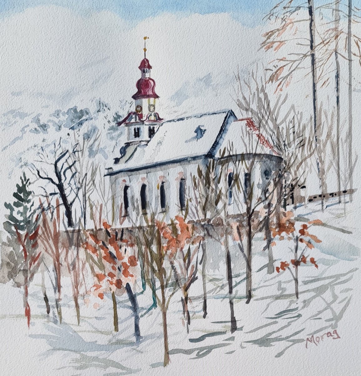 Impressionistic Watercolour , St Antonius, Rietz By Morag Paul, 20 X 20, Artwork For Sale On Artfinder