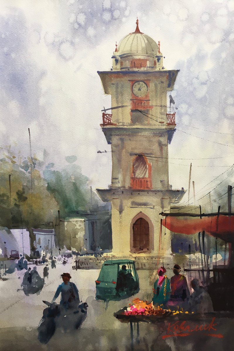 Impressionistic Cityscapes Watercolour By Andrii Kovalyk, 15 X 22, Tonk Indian City, Rajasthan, Original Artwork