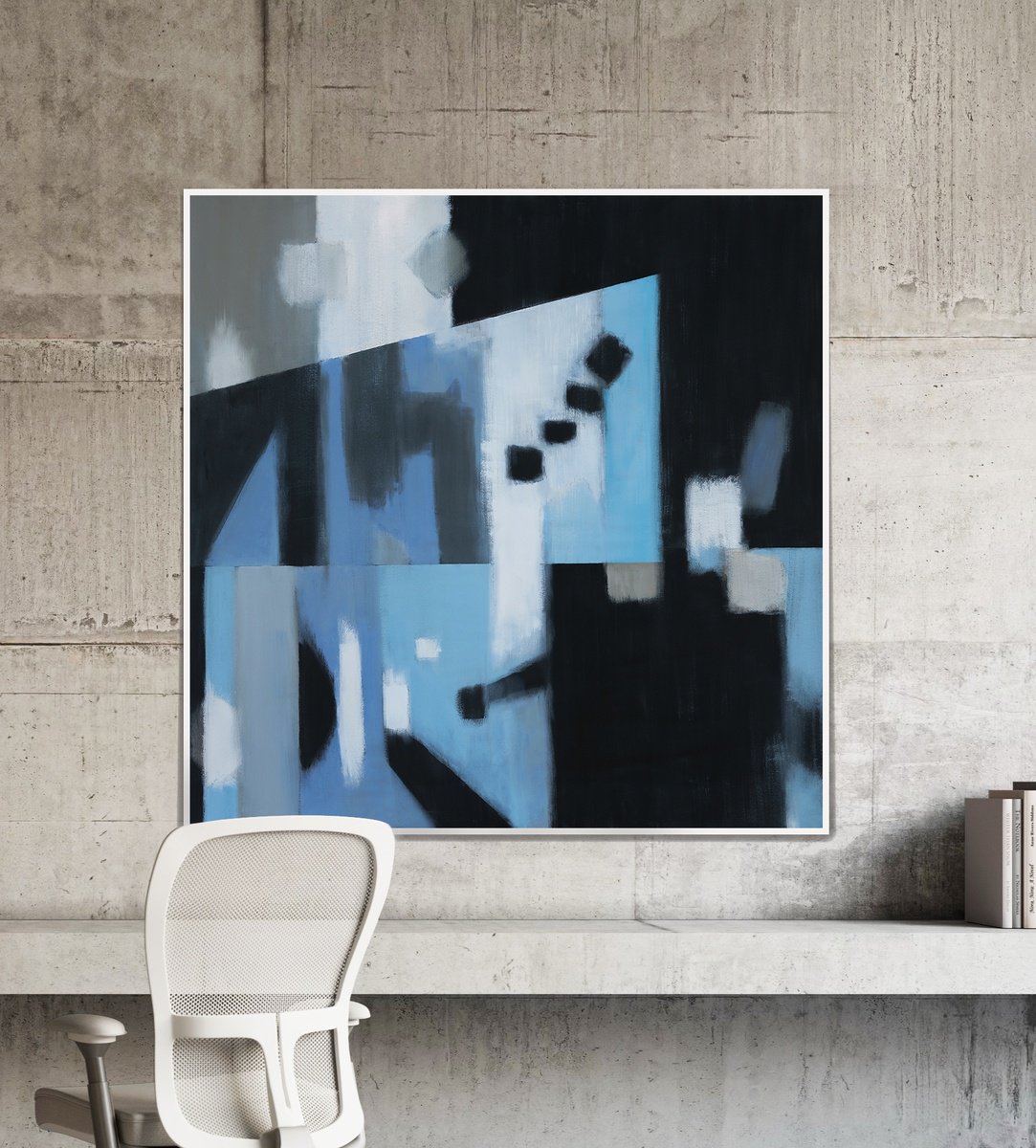 Abstract Acrylic Painting By Bo Kravchenko, 48 X 48, Blue Blues, Original Artwork